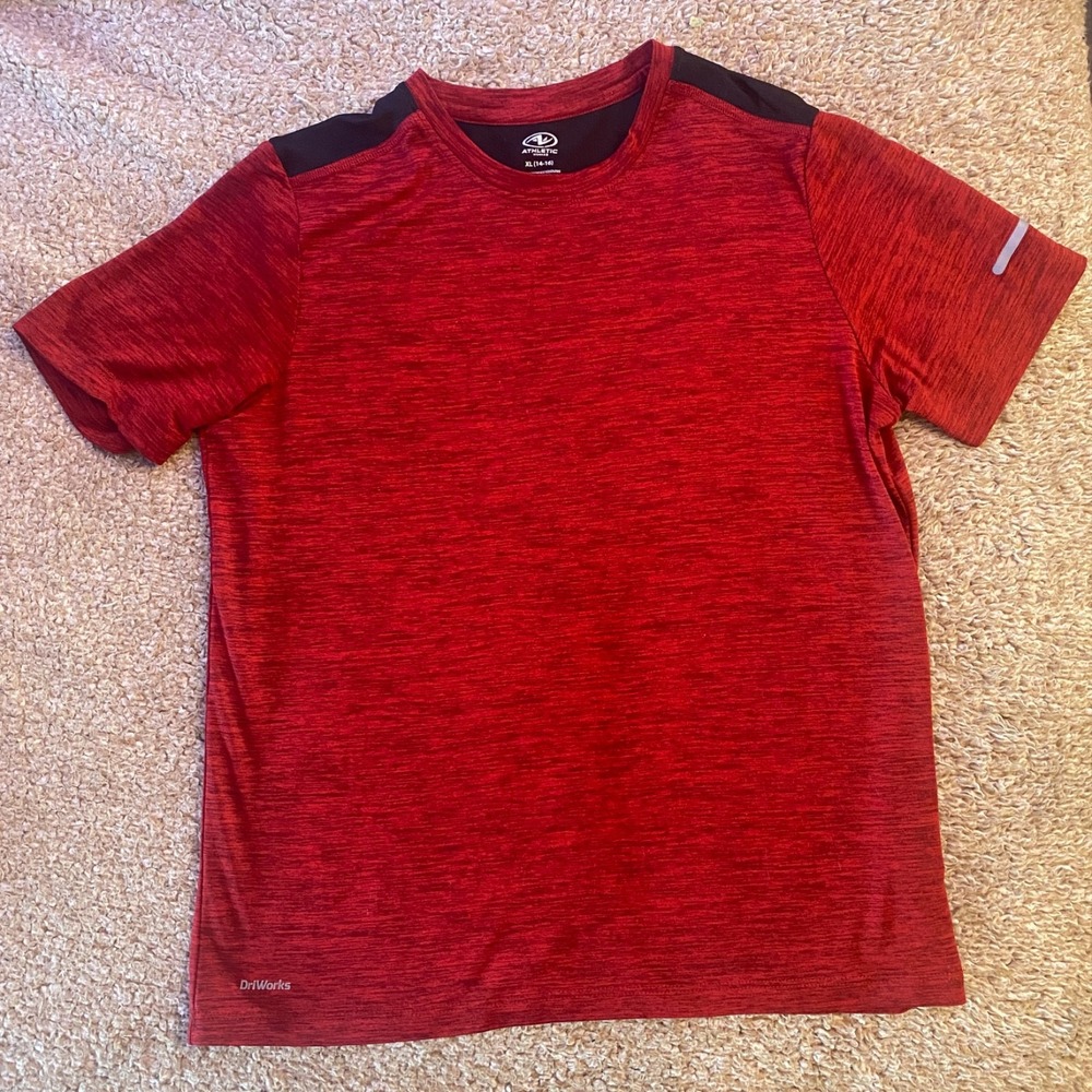 Athletic Works Boys XL 14‑16 Red Black Active T‑Shirt Dri‑Works Moisture Wicking